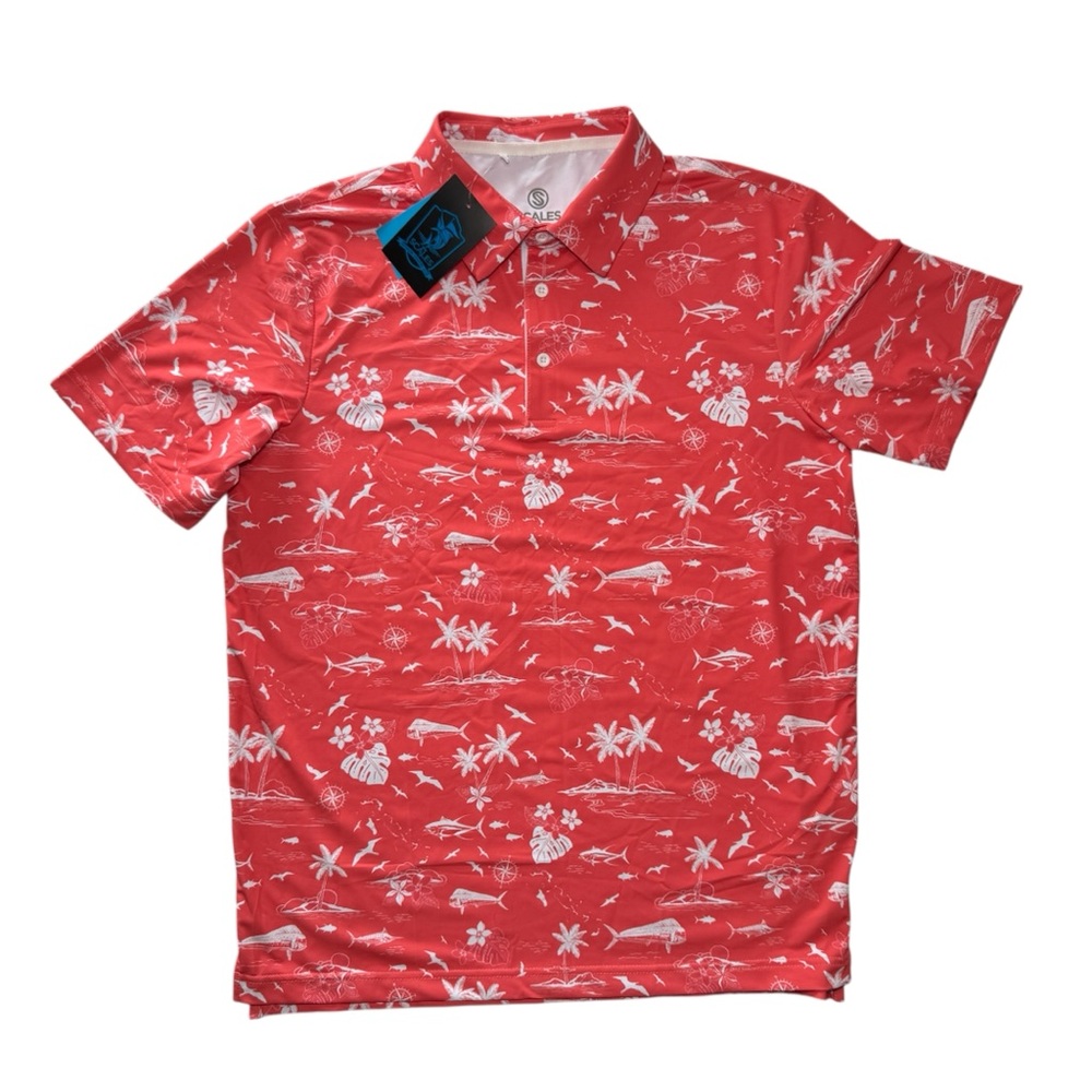 Scales ‘Never A Tourist’ Short Sleeve Polo Coral Men’s Size S